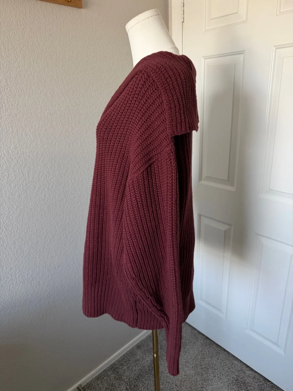 Free People Wine Ribbed Button-Front Cardigan